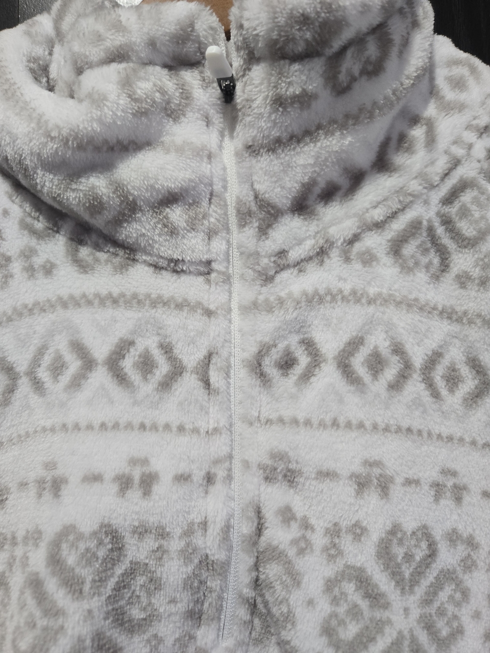 Eddie Bauer Cream and Light Gray Fair Isle Half-Zip Fleece Pullover Cozy Size Xl - Picture 5 of 7